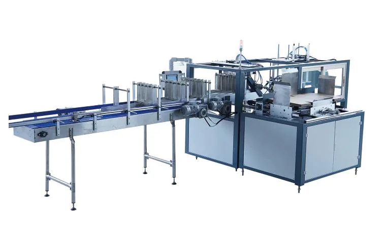 Automatic beverage carton packing machine with product conveyor