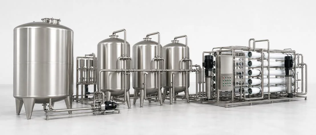 Beverage production water treatment system with filtration and reverse osmosis modules